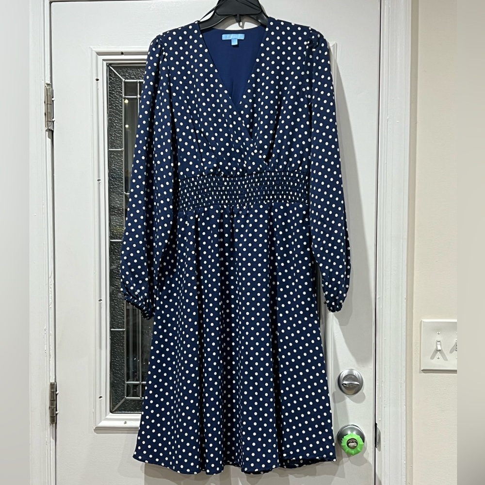 Long sleeve polka dot fit and flare dress